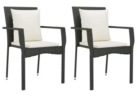 Scaune de grădină cu perne, 2 buc., negru, poliratan - 2/5