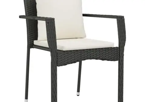 Scaune de grădină cu perne, 2 buc., negru, poliratan - 3/5