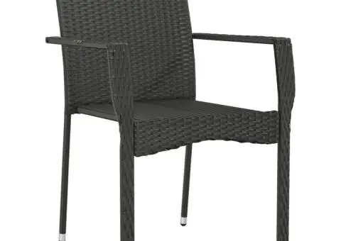 Scaune de grădină cu perne, 2 buc., negru, poliratan - 4/5