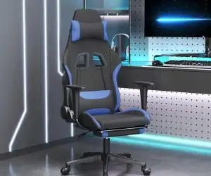 vidaXL Scaun de gaming cu masaj/suport picioare, negru/albastru textil