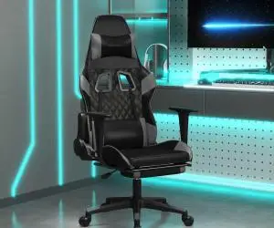 vidaXL Scaun de gaming cu masaj/suport picioare, negru/gri, piele eco