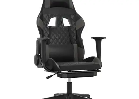 Scaun de gaming cu masaj/suport picioare, negru/gri, piele eco - 2/5