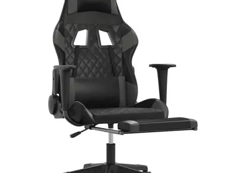 Scaun de gaming cu masaj/suport picioare, negru/gri, piele eco - 3/5