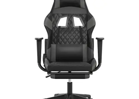 Scaun de gaming cu masaj/suport picioare, negru/gri, piele eco - 4/5
