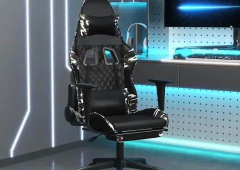Scaun de gaming masaj/suport picioare negru/Camuflaj piele eco - 1/5