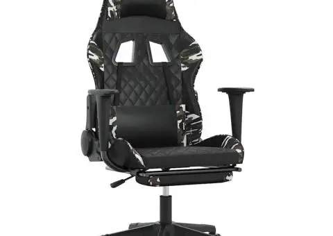 Scaun de gaming masaj/suport picioare negru/Camuflaj piele eco - 2/5