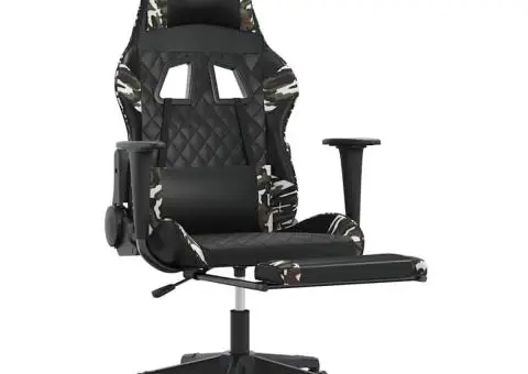 Scaun de gaming masaj/suport picioare negru/Camuflaj piele eco - 3/5