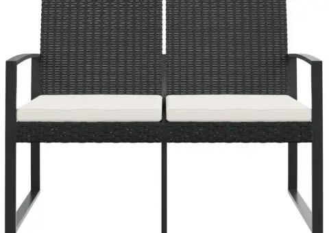 Bancă de grădină cu 2 locuri, cu perne, negru, PP ratan - 3/5