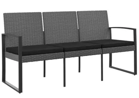 Bancă de grădină cu 3 locuri, cu perne, gri închis, ratan PP - 2/5
