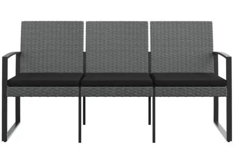 Bancă de grădină cu 3 locuri, cu perne, gri închis, ratan PP - 3/5