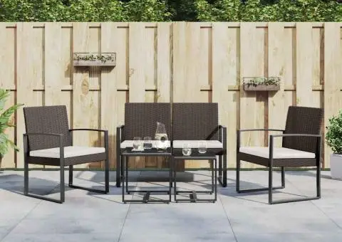 Set mobilier de grădină cu perne, 5 piese, maro, PP ratan - 1/5