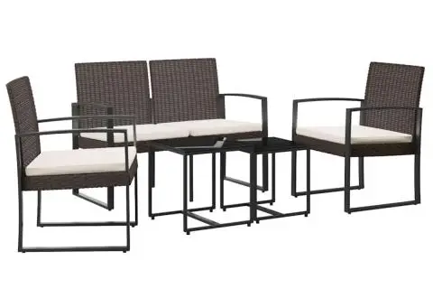 Set mobilier de grădină cu perne, 5 piese, maro, PP ratan - 2/5