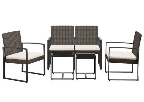 Set mobilier de grădină cu perne, 5 piese, maro, PP ratan - 3/5