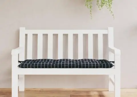 Pernă bancă de grădină, negru carouri, 120x50x7 cm, textil - 1/5