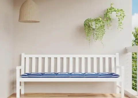 Pernă bancă de grădină, dungi albastru/alb, 200x50x7 cm, textil - 1/5