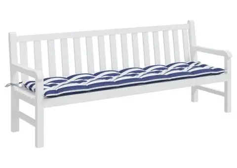 Pernă bancă de grădină, dungi albastru/alb, 200x50x7 cm, textil - 3/5