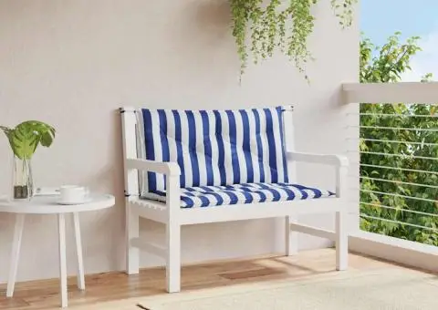 Perne bancă grădină, 2 buc., albastru&alb, 100x50x7 cm, textil - 1/5