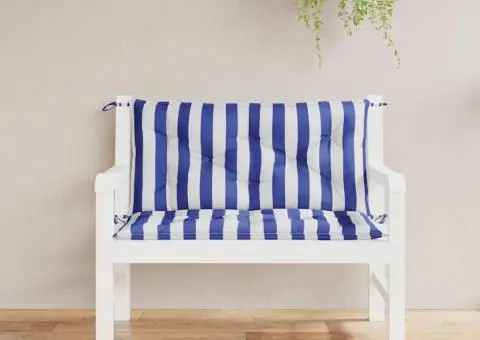 Perne bancă grădină, 2 buc., albastru&alb, 100x50x7 cm, textil - 3/5