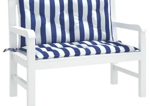 Perne bancă grădină, 2 buc., albastru&alb, 100x50x7 cm, textil - 4/5