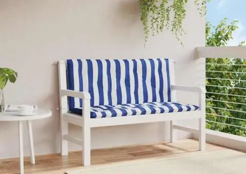 Perne bancă grădină, 2 buc., albastru&alb, 120x50x7 cm, textil - 1/5