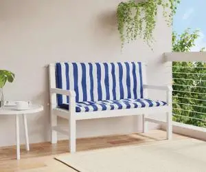 vidaXL Perne bancă grădină, 2 buc., albastru&alb, 120x50x7 cm, textil