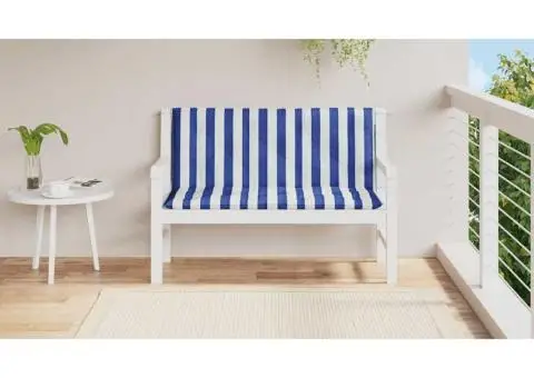 Perne bancă grădină, 2 buc., albastru&alb, 120x50x7 cm, textil - 3/5