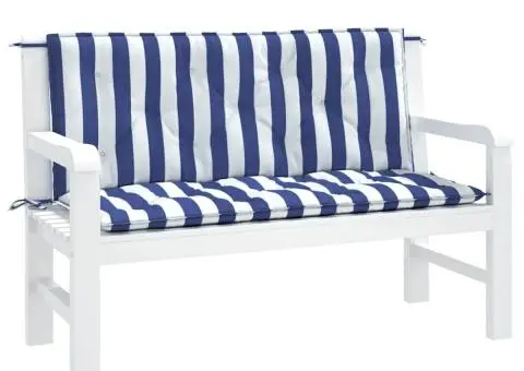 Perne bancă grădină, 2 buc., albastru&alb, 120x50x7 cm, textil - 4/5