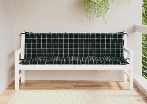 Perne bancă de grădină, 2 buc., negru carouri, textil oxford - 1/5