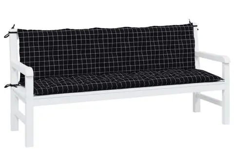 Perne bancă de grădină, 2 buc., negru carouri, textil oxford - 3/5