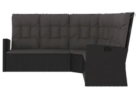 Canapea de colț rabatabilă cu perne, negru, poliratan - 3/5