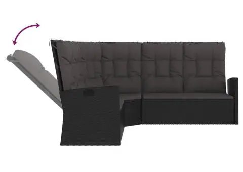 Canapea de colț rabatabilă cu perne, negru, poliratan - 5/5