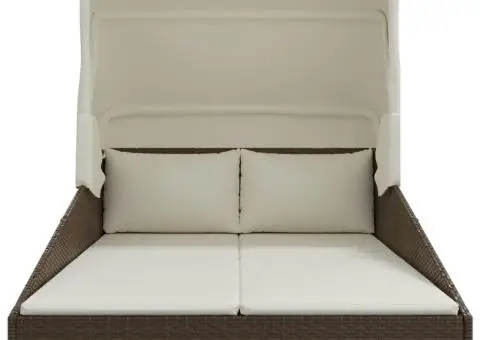 Șezlong cu acoperiș pliabil, maro, 200x114x128 cm, poliratan - 3/5