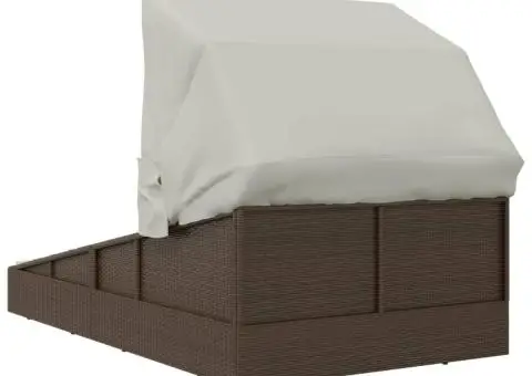 Șezlong cu acoperiș pliabil, maro, 200x114x128 cm, poliratan - 5/5