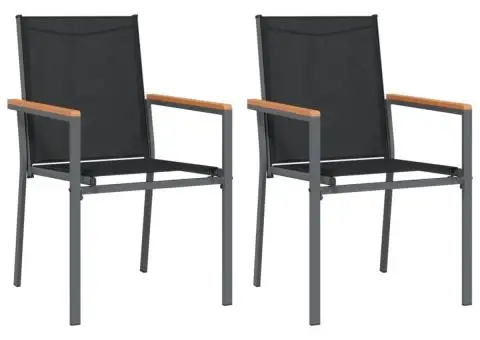 Scaune de grădină, 2 buc., negru, 55x61,5x90 cm, textilenă&oțel - 2/5
