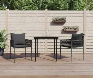 vidaXL Scaune de grădină cu perne 2 buc. negru 54x61x83 cm poliratan