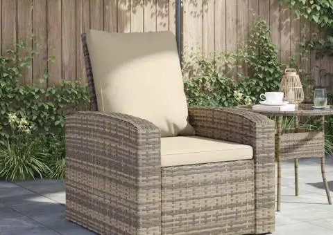 Scaun rabatabil de grădină cu perne, maro deschis, poliratan - 3/5