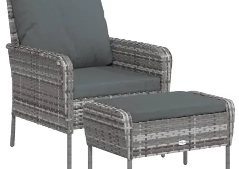 Scaun de grădină cu taburet, gri, poliratan - 2/5