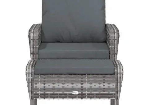 Scaun de grădină cu taburet, gri, poliratan - 3/5