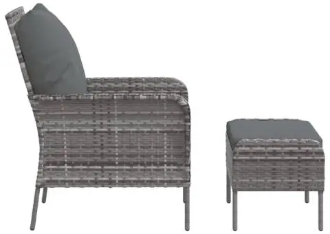 Scaun de grădină cu taburet, gri, poliratan - 4/5