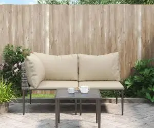 vidaXL Set mobilier de grădină cu perne, 3 piese, gri, poliratan