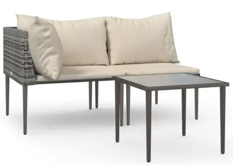 Set mobilier de grădină cu perne, 3 piese, gri, poliratan - 2/5