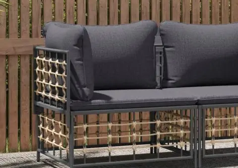 Canapea de colț cu pernă de grădină, gri, poliratan - 1/5