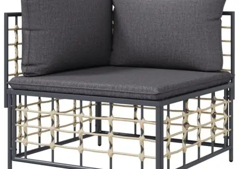 Canapea de colț cu pernă de grădină, gri, poliratan - 4/5