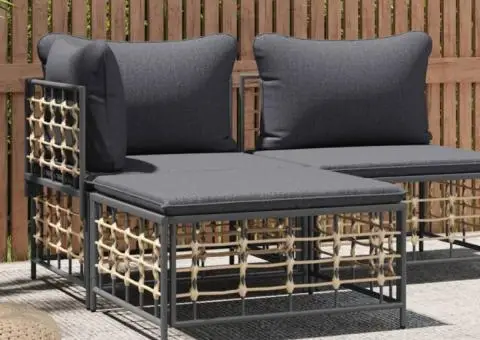 Taburet de grădină cu pernă gri închis, poliratan - 1/5