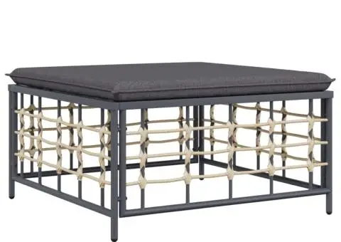 Taburet de grădină cu pernă gri închis, poliratan - 2/5