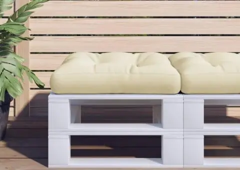 Pernă de paleți, crem, 60x61,5x10 cm, material textil - 1/5