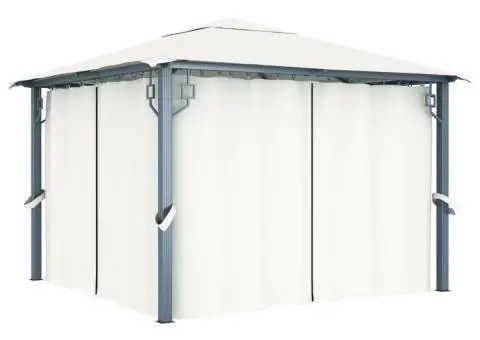 Pavilion cu perdele, crem, 300 x 300 cm, aluminiu - 1/5