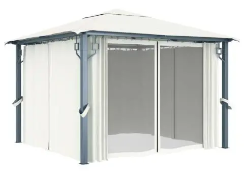 Pavilion cu perdele, crem, 300 x 300 cm, aluminiu - 2/5