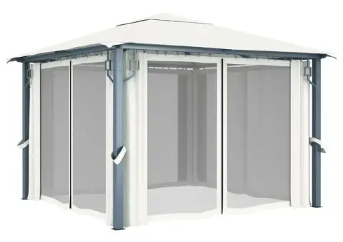 Pavilion cu perdele, crem, 300 x 300 cm, aluminiu - 3/5