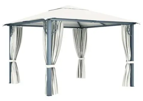 Pavilion cu perdele, crem, 300 x 300 cm, aluminiu - 4/5